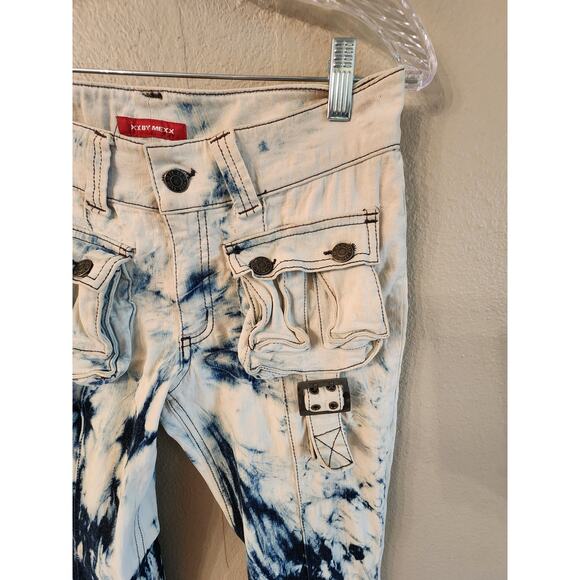 XX by Mexx Y2K Low Rise Tie Dye Cargo Denim Wide Leg Women's Jeans SZ 2 - Picture 3 of 11